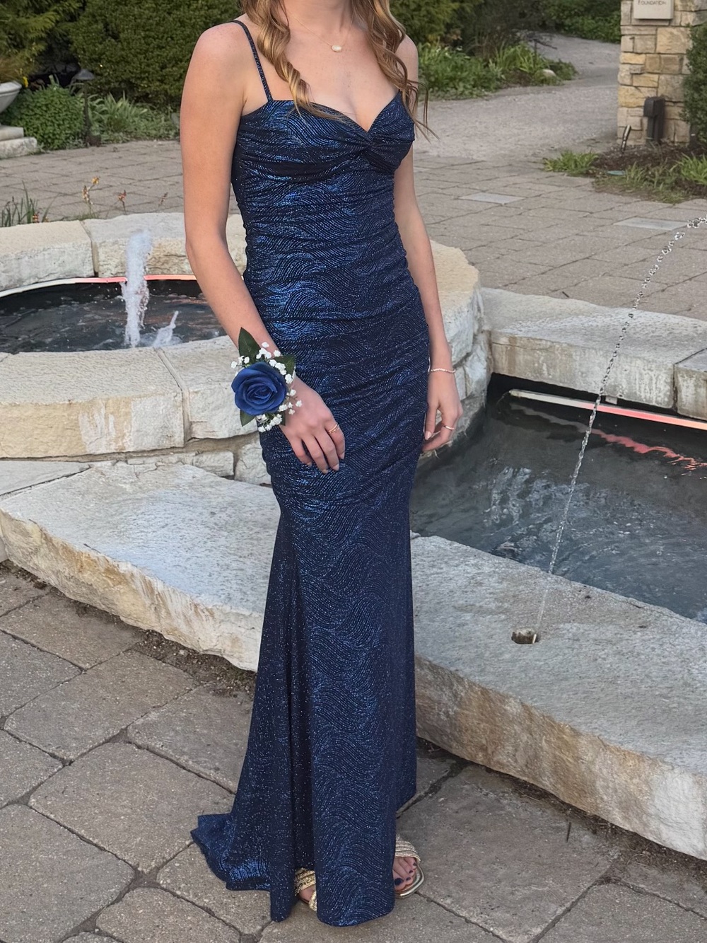 Windsor Navy Sparkle Ruched Prom Gown - Picture 7 of 7